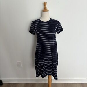 Old Navy Womens Shirt Dress XS Navy Blue White Micro Stripes Short Sleeve Casual